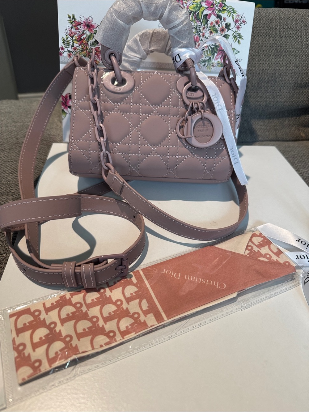 Dior Dusty Rose Lady Dior Mini Satchel with Chain-Detail Strap - Picture 11 of 11